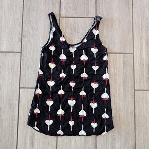 Heart Patterned Black Tank Top